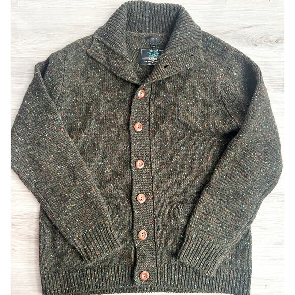 J Crew Cardigan Kilcarra 100% Wool Men's Large Green Ireland Classic Fisherman - Picture 1 of 10